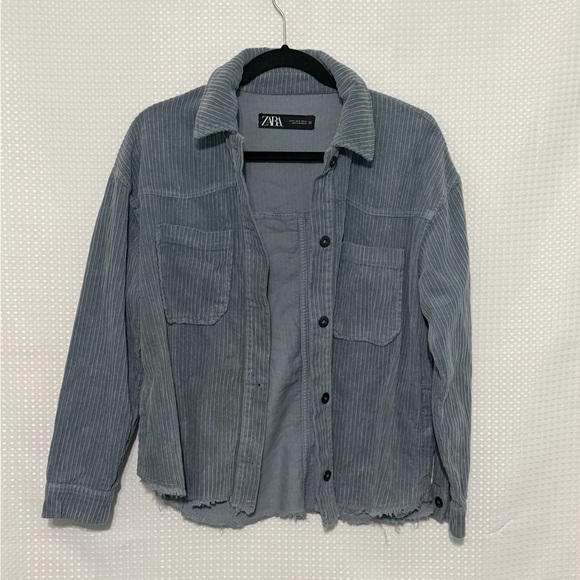 Zara Blue Gray Corduroy Overshirt Jacket Button Front Shacket Size S - Picture 2 of 6